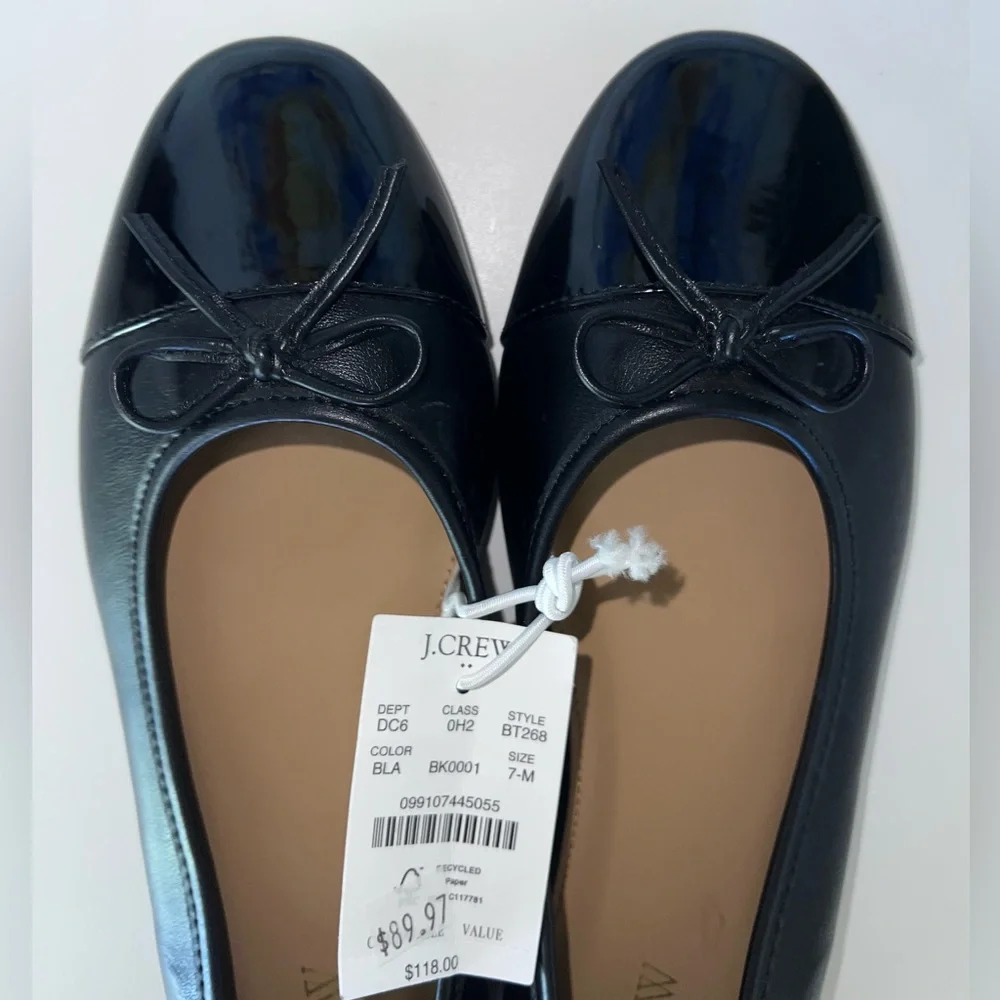 J. CREW Women's Black Patent Leather Flats Sz 7 M. NWT - Picture 2 of 9